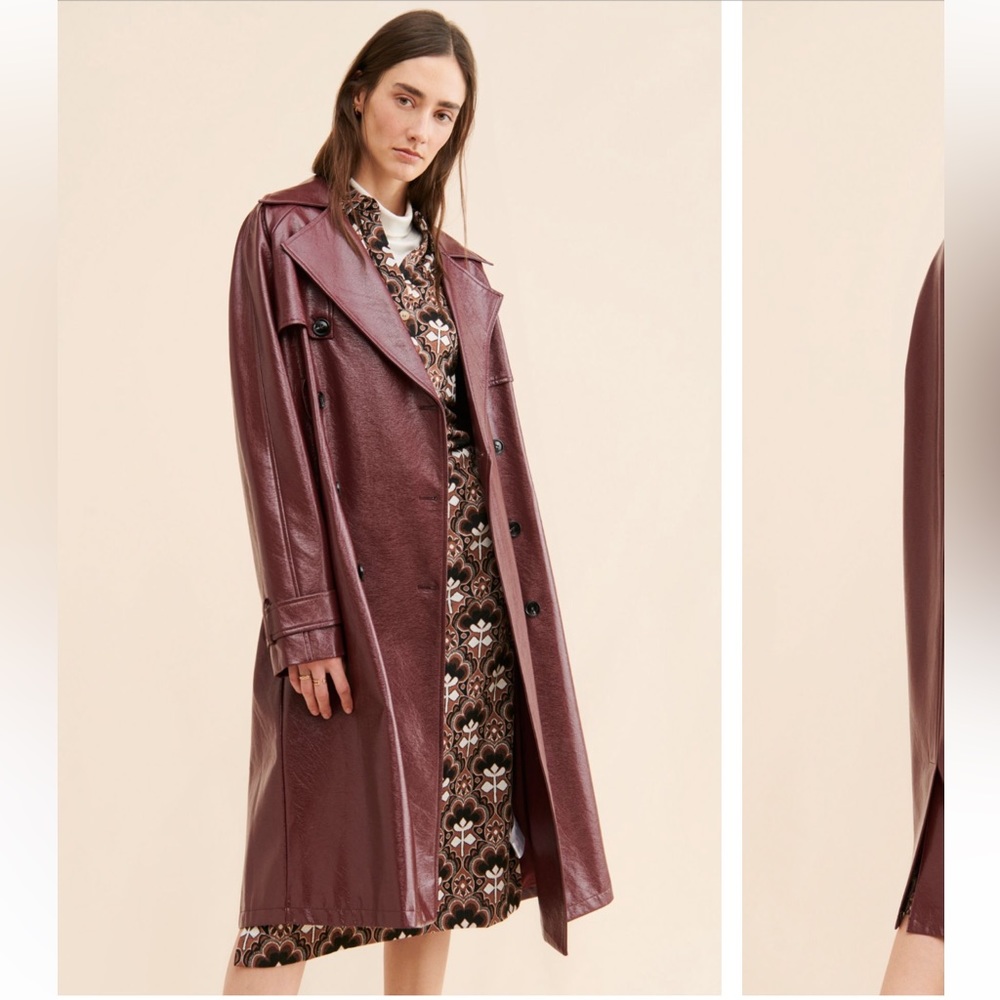 Faux Leather Trench Coat